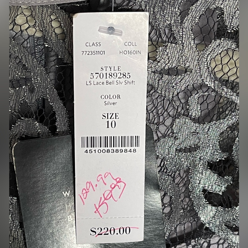 NWT! WHBM Silver Lace Bell Sleeve Shift Dress - Picture 12 of 13